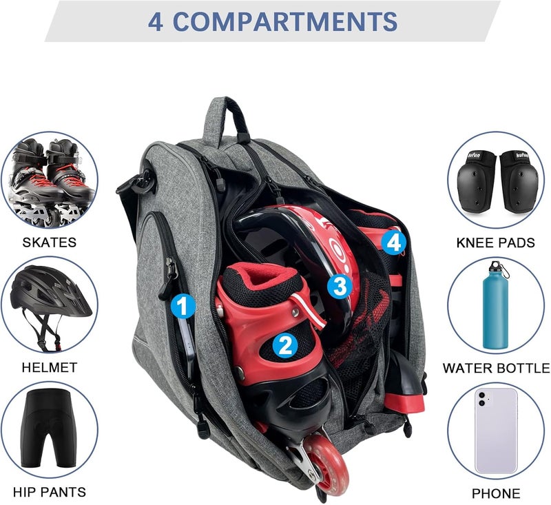 DAFISKY Roller Skate Bag - Ice Skate Bag Fits Inline Skates Quad Skates Rollerblades Figure Skates for Women Men Youth - Image 3